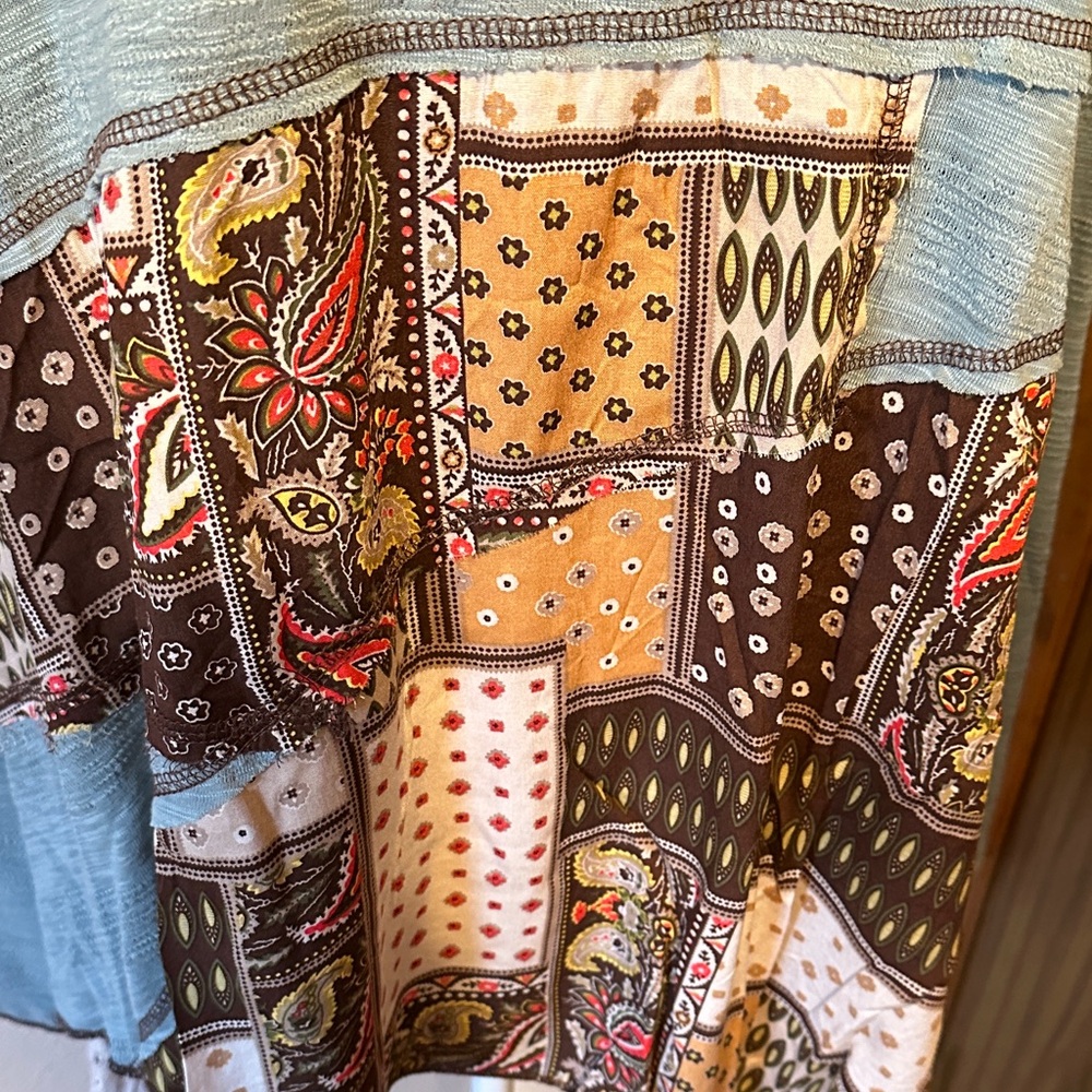 Pol Nwot Blue And Brown Patchwork Button Down Shi… - image 3